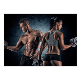 Plakat Mężczyzna i kobieta trenujący mięśnie