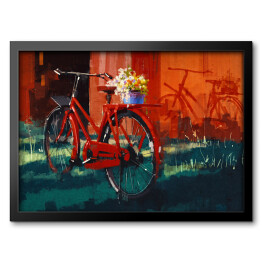 Obraz w ramie Rower z wiadrem pełnym kwiatów