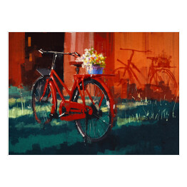 Plakat samoprzylepny Rower z wiadrem pełnym kwiatów