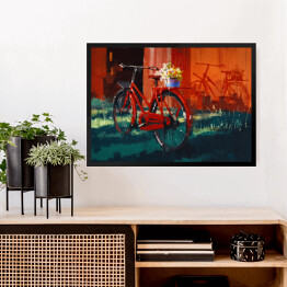 Obraz w ramie Rower z wiadrem pełnym kwiatów