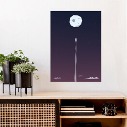 Plakat samoprzylepny Rakieta lecąca na księżyc