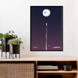 Plakat w ramie Rakieta lecąca na księżyc