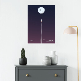 Plakat Rakieta lecąca na księżyc