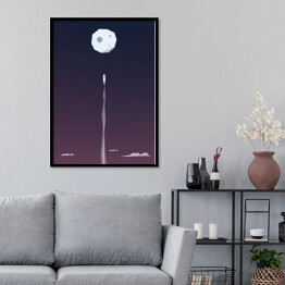 Plakat w ramie Rakieta lecąca na księżyc