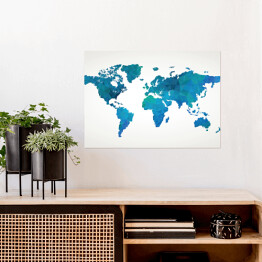 Plakat Niebieskia mapa świata na jasnym tle