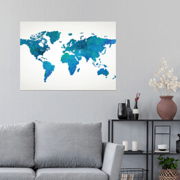 Plakat Niebieskia mapa świata na jasnym tle