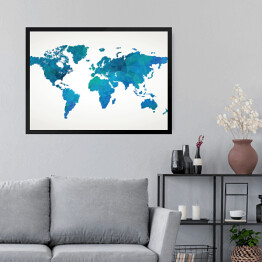 Obraz w ramie Niebieskia mapa świata na jasnym tle