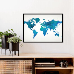 Plakat w ramie Niebieskia mapa świata na jasnym tle