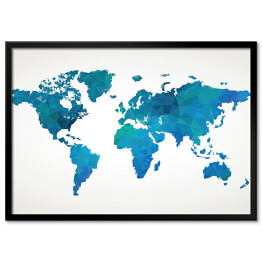 Plakat w ramie Niebieskia mapa świata na jasnym tle