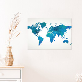 Plakat samoprzylepny Niebieskia mapa świata na jasnym tle