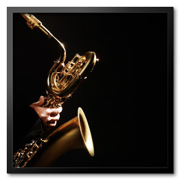 Obraz w ramie Instrumenty muzyczne jazzowe na czarnym tle
