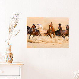 Plakat samoprzylepny Stado koni w pustynnej burzy piaskowej