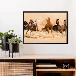 Obraz w ramie Stado koni w pustynnej burzy piaskowej
