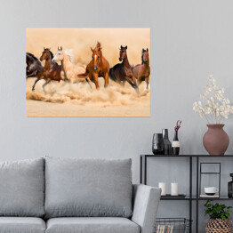 Plakat samoprzylepny Stado koni w pustynnej burzy piaskowej