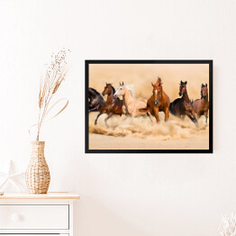Obraz w ramie Stado koni w pustynnej burzy piaskowej