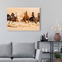 Obraz na płótnie Stado koni w pustynnej burzy piaskowej