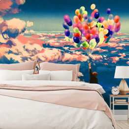 Fototapeta Człowiek latający z kolorowymi balonami 