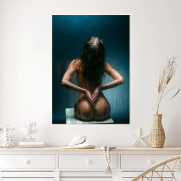 Plakat samoprzylepny Seksowna dziewczyna siedząca tyłem