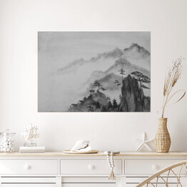 Plakat samoprzylepny Rysunek gór i chmur w Chinach