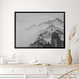 Obraz w ramie Rysunek gór i chmur w Chinach