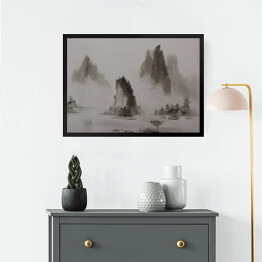 Obraz w ramie Chiński obraz - woda górska i łódź