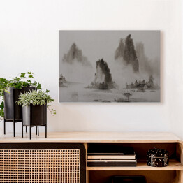 Obraz na płótnie Chiński obraz - woda górska i łódź
