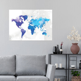 Plakat samoprzylepny Mapa świata malowana niebieską akwarelą