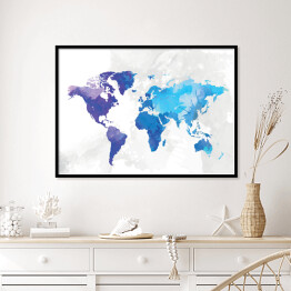 Mapa świata malowana niebieską akwarelą