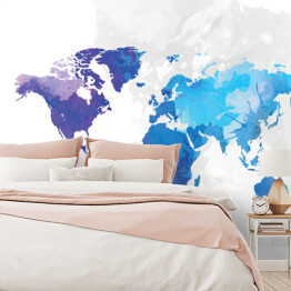 Fototapeta samoprzylepna Mapa świata malowana niebieską akwarelą