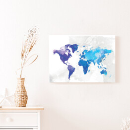 Obraz na płótnie Mapa świata malowana niebieską akwarelą