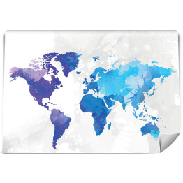 Fototapeta Mapa świata malowana niebieską akwarelą