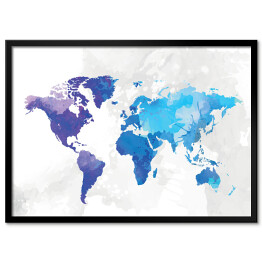 Mapa świata malowana niebieską akwarelą