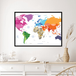 Plakat w ramie Polityczna kolorowa mapa świata
