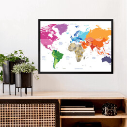 Obraz w ramie Polityczna kolorowa mapa świata