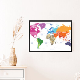 Obraz w ramie Polityczna kolorowa mapa świata
