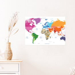 Plakat Polityczna kolorowa mapa świata