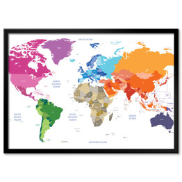 Plakat w ramie Polityczna kolorowa mapa świata