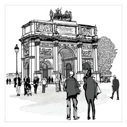 Plakat samoprzylepny Łuk Triumfalny i ogród Tuileries w Paryżu