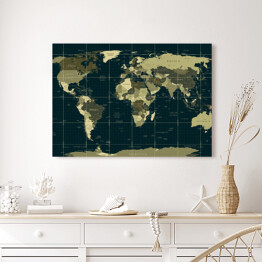Obraz na płótnie Szczegółowa mapa świata w kolorach moro na ciemnym tle