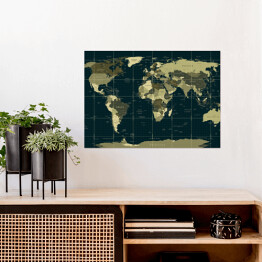 Plakat Szczegółowa mapa świata w kolorach moro na ciemnym tle