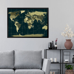 Obraz w ramie Szczegółowa mapa świata w kolorach moro na ciemnym tle