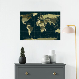 Plakat Szczegółowa mapa świata w kolorach moro na ciemnym tle
