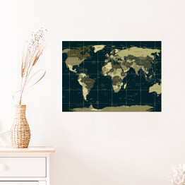 Plakat samoprzylepny Szczegółowa mapa świata w kolorach moro na ciemnym tle