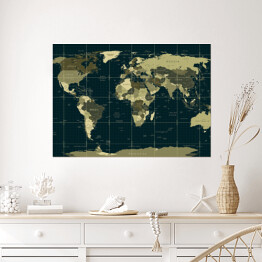 Plakat samoprzylepny Szczegółowa mapa świata w kolorach moro na ciemnym tle