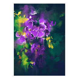 Plakat samoprzylepny Fioletowe kwiaty na czarnym tle