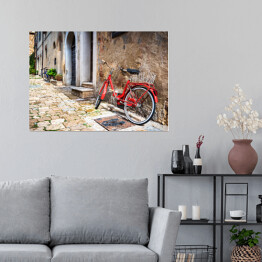 Plakat samoprzylepny Opuszczony rower na włoskiej ulicy w Toskanii