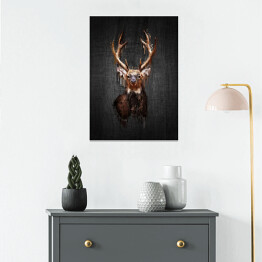 Plakat Malowany jeleń na czarnym tle