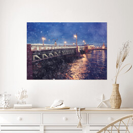 Plakat samoprzylepny Nocne światła miasta nad rzeką