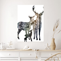 Plakat samoprzylepny Rodzina jeleni na białym tle