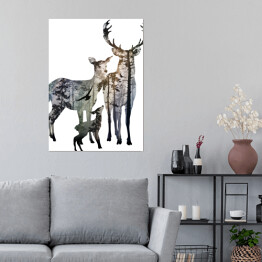 Plakat samoprzylepny Rodzina jeleni na białym tle